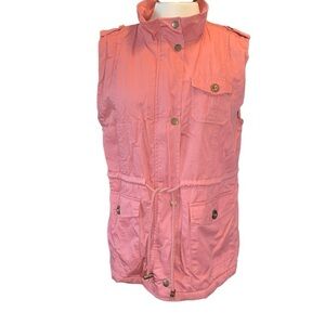 C’Esttoi vest button/zip closure drawstring waist faux fur lined pocket Sz Large